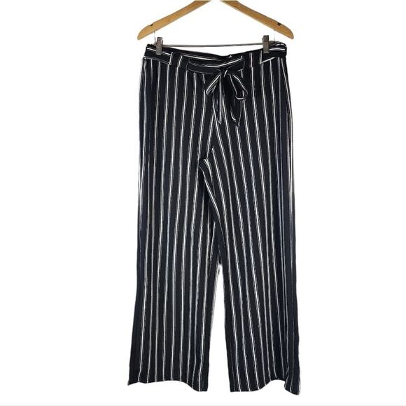 H&H by Harmony & Havoc Black White Striped High Rise Belted Wide Leg Pants Xl - Picture 2 of 8